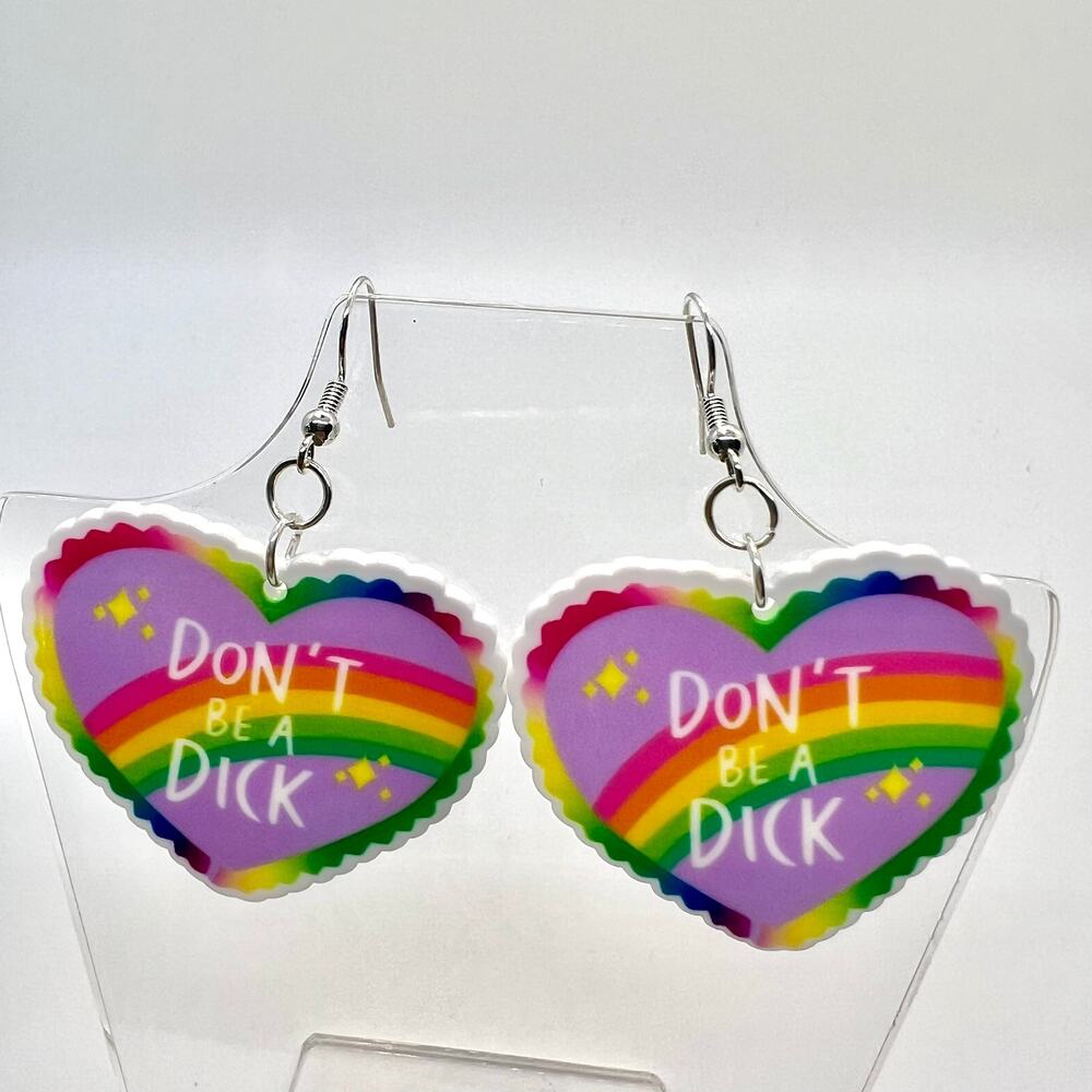 Don’t Be A D* Earrings - Rainbow Earrings - Pride Accessories - Heart Earrings